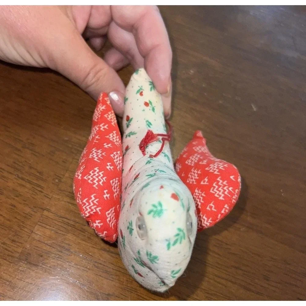 Vintage 80s Fabric Bird Ornament Handmade Cottagecore Christmas Craft